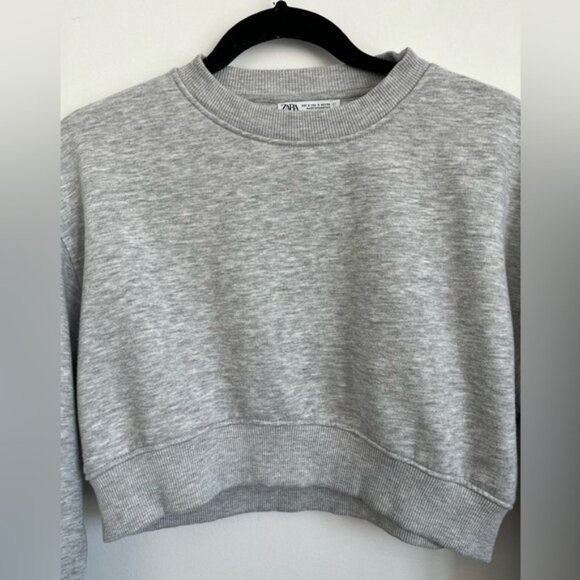 Zara Women Cropped Long Sleeve Sweatsuit Sweater Sweatshirt - Gray - S Small - Picture 2 of 9